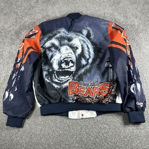 Vintage 90S Chicago Bears Chalk Line Jacket LARGE RARE AOP Men’s Button Up White